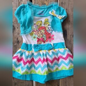 VINTAGE DISNEY SZ 3T VGUC WHITE / TURQUOISE w/ PRINCESSES print s/s dress